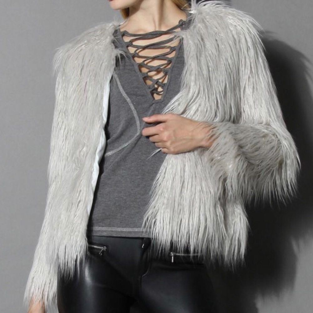 Gorgeous LANSHIFEI Mongolian Gray Faux Fur Coat!